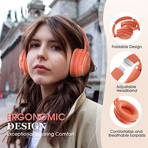 سماعات رأس لاسلكية لوقت التشغيل 65 ساعة مع ميكروفون RUNOLIM Bluetooth Headphones Over Ear, 65 Hours Playtime Wireless Headphones with Microphone, Lightweight Foldable & Portable Stereo Bass Headsets for Smartphone, Tablet, Computer, MP3/4