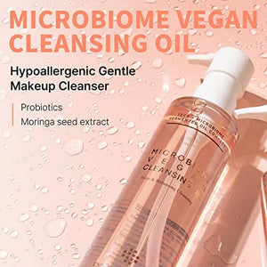 مزيل المكياج اللطيف للعناية بالبشرة  DERMACENTRIC Microbiome Vegan Cleansing Oil | Korean Skin Care Gentle Makeup Remover w/Probiotics, Collagen Peptides & Centella Asiatica | Pore Refining & Sebum Removing Face Exfoliator (6.76fl oz)