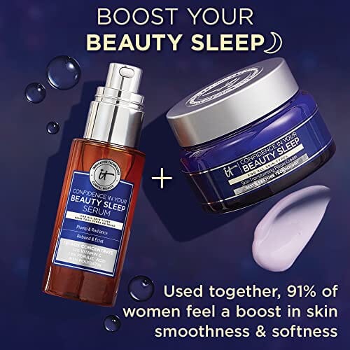 مصل تفتيح ثلاثي مضاد للأكسدة - ترطيب لمدة 24 ساعة  IT Cosmetics Confidence in Your Beauty Sleep Triple Antioxidant Brightening Serum – 24HR Hydration – Anti-Aging – 12% Vitamin C Serum - Fragrance Free – All Skin Types, 1.0 fl. Oz