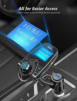 محول راديو اللاسلكي داخل السيارة يعمل بالبلوتوث Nulaxy Wireless in-Car Bluetooth FM Transmitter Radio Adapter Car Kit W 1.44 Inch Display Supports TF/SD Card and USB Car Charger for All Smartphones Audio Players-KM18