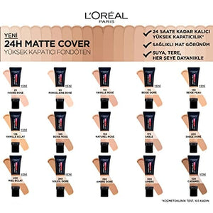 كريم أساس سائل لتغطية من لوريال باريس L'Oreal Paris Cover Liquid Foundation, With 4% Niacinamide, Long Lasting, Natural Finish, Available in 20 Shades, SPF 25, Infallible 32H Matte Cover, Shade 260, 30ml