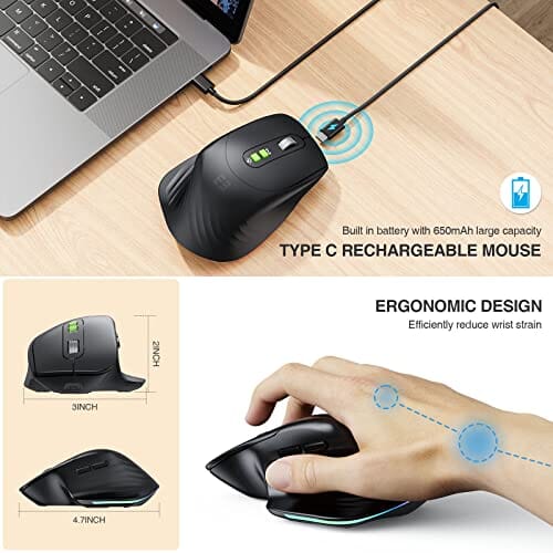 ماوس سيندا جيجلير لأجهزة الكمبيوتر المحمول 3 أوضاع ومؤقت seenda Jiggler Mouse for Laptop, 3 Modes & Timer Jiggler Wireless USB Mice, Ergonomic LED Rechargeable Moving Mouse undetectable, Random Movement Keeps Computer Awake for PC, MacBook - Black