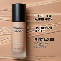 كريم أساس سائل طبيعي مشع ومصل نقي من بار مينيرالز بمعامل حماية من الشمس bareMinerals Original Pure Serum Radiant Natural Liquid Foundation SPF 20, Vegan