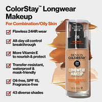 كريم أساس سائل من ريفلون Liquid Foundation by Revlon, ColorStay Face Makeup for Combination & Oily Skin, SPF 15, Medium-Full Coverage with Matte Finish, Mahogany (440), 1.0 oz (Pack of 2)
