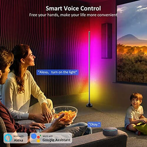 مصباح أرضي متغير اللون مع تحكم عن بعد YSJ RGB LED Floor Lamp, Corner Led Lamp,Corner Lamp,Color Changing Corner Floor Lamp with Remote and App Control, DIY Mode & Timing, Modern 55''Minimalist Lit Lamp for Bedroom Living Room