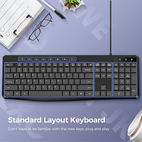 لوحة مفاتيح سلكية متعددة الوسائط للكمبيوتر Wired Keyboard,Quiet Keyboard,Multimedia USB Computer Keyboard,Silent Keyboard with Low Profile Chiclet Keys,Large Number Pad,Spill-Resistant,Anti-Wear Letters,Full Size Keyboard for Laptop,Desktop