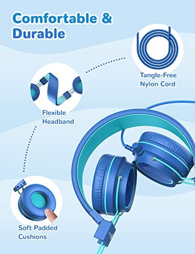 سماعات رأس للأطفال مع ميكروفون للمدرسة الافتراضية iClever HS21 Kids Headphones with Microphone for Virtual School- Rotatable Extendable Mic - 94 dB Volume-Safe Headphones for Kids, Wired Foldable Kids Gaming Headset for PS4/Xbox One/Switch/PC/Tablet