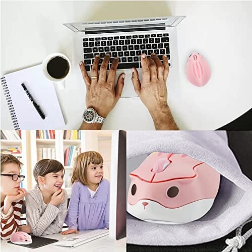 ماوس لاسلكي يعمل بالبلوتوث وردي على شكل الهامستر Wireless Mouse Bluetooth Mouse Pink Cute Cartoon Animal Hamster Shape Silent Small Cordless Mouse Portable 1200 DPI Mice for Computer/PC/Mac/Laptop/iPhone/Android/Chromebook/Tablet (No Receiver)