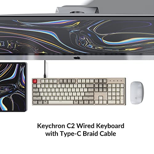 لوحة مفاتيح ميكانيكية سلكية بالحجم الكامل Keychron C2 Full Size Wired Mechanical Keyboard Compatible with Mac, Keychron Brown Switch, 104 Keys ABS Retro Color Keycaps Gaming Keyboard for Windows, USB-C Type-C Braid Cable