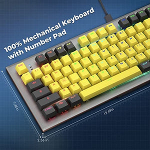 لوحة مفاتيح ميكانيكية للألعاب سلكية Mechanical Gaming Keyboard, PowerLead Wired Keyboard Rainbow RGB Backlit with Detachable Leather Wrist Rest, Programmable Settings with N-Key Flip, for Windows PC/MAC Games (104 Keys, Blue Switch)