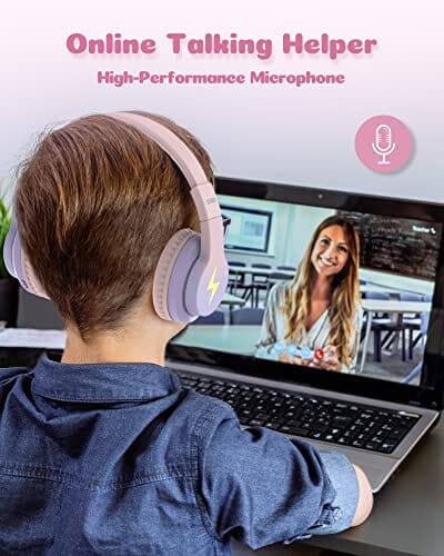 سماعات رأس بلوتوث للأطفال من سيندا seenda Kids Bluetooth Headphones, Colorful Wireless Over Ear Headset with 85dB/94dB Volume Limited, 45H Playtime, 3 Lighting Modes, Built-in Mic Headphones for Boys Girls iPad Tablet School Pink