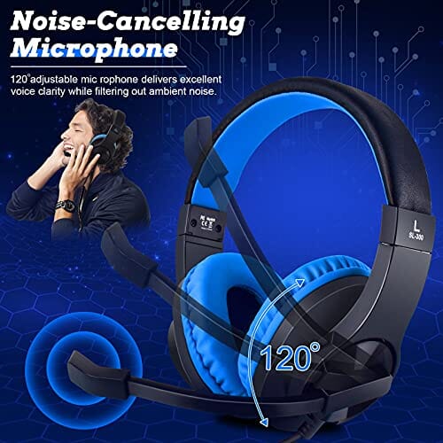 سماعة الألعاب الصوت المحيطي وإلغاء الضوضاء DIWUER Gaming Headset for Nintendo Switch, Xbox One, PS4, Bass Surround and Noise Cancelling 3.5mm Over Ear Headphones with Mic for Laptop PC Smartphones (Blue)