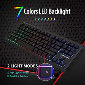 لوحة مفاتيح ألعاب بإضاءة خلفية 87 مفتاحًا Lumsburry Rainbow LED Backlit 87 Keys Gaming Keyboard, Compact Keyboard with 12 Multimedia Shortcut Keys USB Wired Keyboard for PC Gamers Office