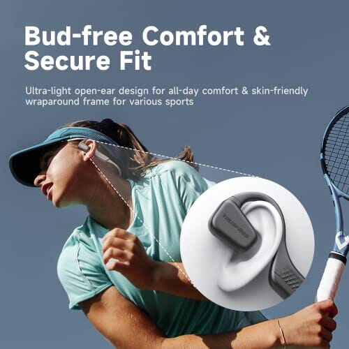 سماعات أذن لاسلكية تعمل بالبلوتوث truefree Open Ear Headphones F1 Wireless Bluetooth 5.3 Air Conduction Headphones 11H Playtime HiFi Stereo Headset with Headband Lightweight Earphones for Workout Running Cycling Climbing Driving