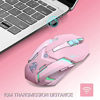 ماوس لاسلكي قابل لإعادة الشحن مع مصابيح VEGCOO Wireless Gaming Mouse, C8 Silent Click Wireless Rechargeable Mouse with Colorful LED Lights and 2400/1600/1000 DPI for Laptop and Computer (C9 Pink)……