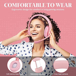 سماعة الألعاب المحيطة وإلغاء الضوضاء DIWUER Gaming Headset for Xbox One, PS4, Nintendo Switch, Bass Surround and Noise Cancelling 3.5mm Over Ear Headphones with Mic for Laptop PC Smartphones, Pink