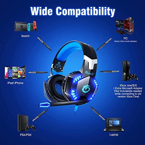 سماعة الألعاب تحكم واحد لإلغاء الضوضاء المحيطي  VersionTECH. G2000 Gaming Headset for PS5 PS4 Xbox One Controller,Bass Surround Noise Cancelling Mic, Over Ear Headphones with LED Lights for Mac Laptop Xbox Series X S Nintendo Switch NES PC Games