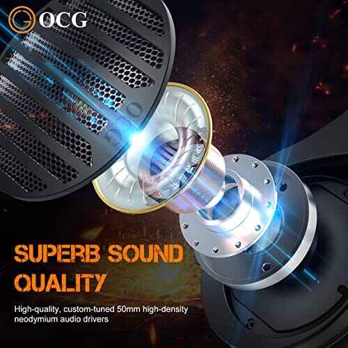 سماعة رأس للألعاب لاسلكية مزدوجة  OCG Gaming Headset Dual Wireless Lossless 2.4G Bluetooth Gaming Headphones with Detachable Microphone 50mm Speakers - for PC, PS4, PS5,Smartphone,MacBook,Notebook,Tablet Black