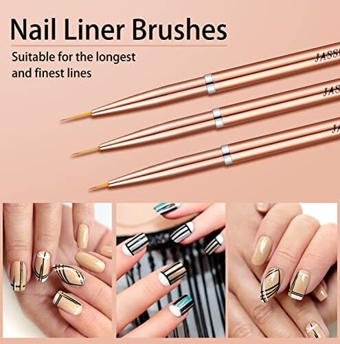 مجموعة فرش فنية من فرشاة تصميم فن الأظافر Nail Art Liner Brushes Set, JASSINS Nail Art Design Brush,Striping Thin Long Line Pen（7mm/9mm/11mm） (Rose Gold)