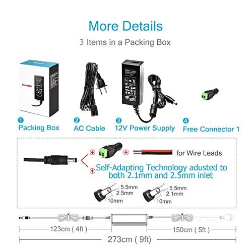 قابس مهايئ مصدر طاقة تيار متردد تيار مستمر Chanzon 12V 5A 60W UL Listed AC DC Power Supply Adapter 2.1x5.5 2.5x5.5 Plug (Input 110V-220V, Output 12 Volt 5 Amp 60 Watt) Converter LED Driver Lighting Transformer for 12 V 5 A LED Strip CCTV