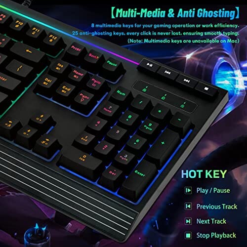 لوحة مفاتيح سلكية للألعاب 104 مفتاح TuparGo Computer Keyboard RGB Backlit USB Wired Gaming Keyboards 104 Keys, 25 Anti-Ghosting Spill-Resistant Mac Keyboard for Desktop and PC, Black