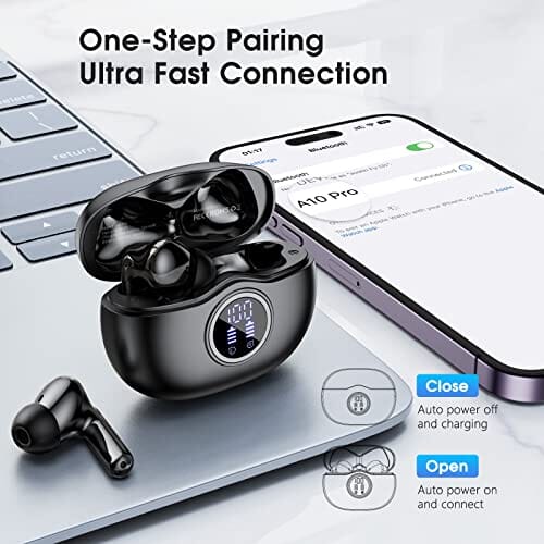 سماعات أذن بلوتوث مدمجة لمدة 50 ساعة لإلغاء الضوضاء  HKERR Wireless Earbuds, 50Hrs Playtime Bluetooth Earbuds Built in Noise Cancellation Mic with Charging Case, Bluetooth Headphones with Stereo Sound, IPX7 Waterproof Ear Buds for iPhone and Android