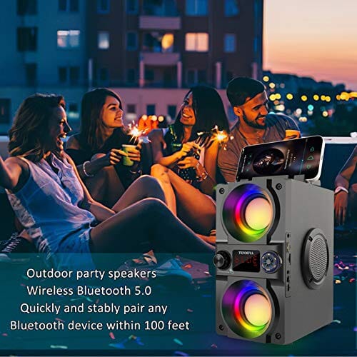 مكبر صوت بلوتوث Bluetooth Speaker, 40W (60W Peak) Portable Wireless Speaker with Colorful Lights, Double Subwoofer Heavy Bass, FM Radio, MP3 Player, Bluetooth 5.0, Loud Stereo Speaker for Home Outdoor Party Camping