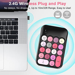 لوحة مفاتيح رقمية لاسلكية PINKCAT Wireless Number Pads, Cute 18-Round Keys Numeric Keypad with 2.4G Mini USB Receiver, Portable Silent Number Numpad Financial Accounting for Laptop, PC, Notebook, Desktop, Surface - Black Mix