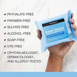 مناديل تنظيف الوجه مزيل المكياج من نيوتروجينا Neutrogena Makeup Remover Facial Cleansing Towelettes, Daily Face Wipes Remove Dirt, Oil, Sweat, Makeup & Waterproof Mascara, Gentle, Soap- & Alcohol-Free, 100% Plant-Based Cloth, 25 ct