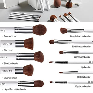 مجموعة فرش مكياج 11 قطعة من مجموعة فرش كابوكي الاصطناعية BS-MALL Makeup Brush Set 11Pcs Bamboo Synthetic Kabuki Brush Set Foundation Powder Blending Concealer Eye shadows Blush Cosmetics Brushes with Organizer Bag & Makeup Sponge (White)