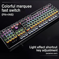 لوحة مفاتيح ميكانيكية مع إضاءة خلفية Typewriter Style Mechanical Light Up Keyboard with LED Backlit, Retro Gaming Keyboard with 104-Key Round Keycaps Blue Switch, Steampunk Keyboard with Wired USB for Mac, PC