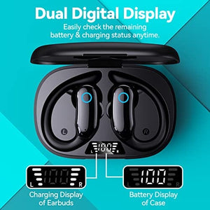 سماعات بلوتوث سماعات أذن لاسلكية GNMN Bluetooth Headphones Wireless Earbuds 48hrs Playback IPX7 Waterproof Earphones Over-Ear Stereo Bass Headset with Earhooks Microphone LED Battery Display for Sports/Workout/Gym Black