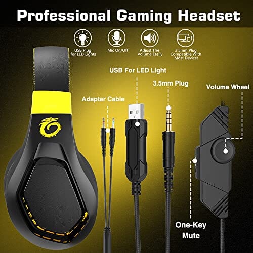 سماعات رأس ميكروفون لإلغاء الضوضاء مع إضاءة VersionTECH. GE003 Gaming Headset, Gamer Headsets for PS4 PC Xbox One PS5 Controller, Noise Cancelling Microphone Headphones with LED Light, Compatible with Laptop Mac Nintendo Switch Xbox