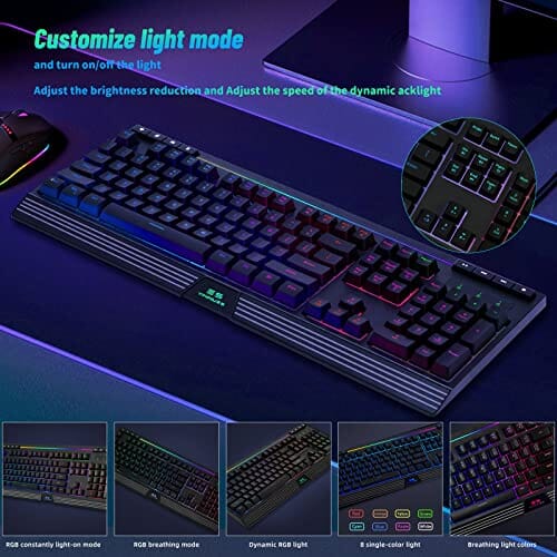 لوحة مفاتيح سلكية للألعاب 104 مفتاح TuparGo Computer Keyboard RGB Backlit USB Wired Gaming Keyboards 104 Keys, 25 Anti-Ghosting Spill-Resistant Mac Keyboard for Desktop and PC, Black