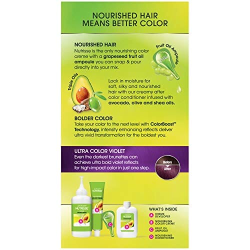 كريم صبغة الشعر المغذي ألترا كولور من غارنييه بنفسجي كثيف داكن (قد تختلف العبوة) Garnier Nutrisse Ultra Color Nourishing Hair Color Creme, V2 Dark Intense Violet (Packaging May Vary), Pack of 1