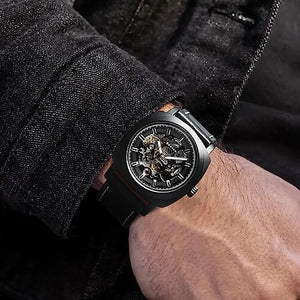 ساعة بينيار رجالية ميكانيكية Benyar Automatic Watches for Men | Skeleton Mechanical Leather Strap Mens Watch | 45mm Dial | 30M Waterproof | Men's Stylish Gift