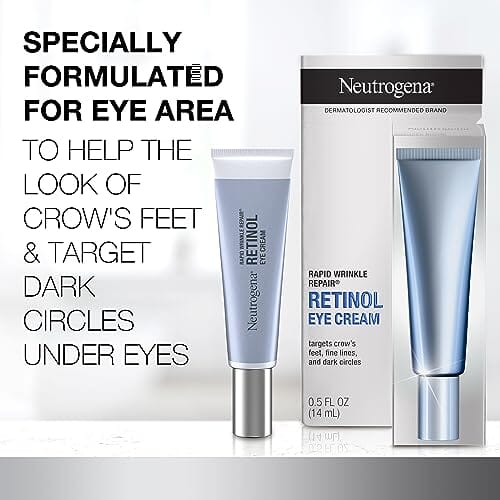 كريم ريتينول لإصلاح التجاعيد Neutrogena Rapid Wrinkle Repair Retinol Eye Cream for Dark Circles, Daily Anti-Aging Under Eye Cream with Retinol & Hyaluronic Acid to Fight Fine Lines, Wrinkles, & Dark Spots, 0.5 fl. oz