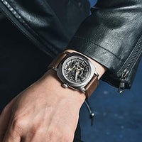 ساعات بينيار الاتوماتيكية للرجال Benyar Automatic Watches for Men | Skeleton Mechanical Leather Strap Mens Watch | 45mm Dial | 30M Waterproof | Men's Stylish Gift