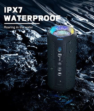 مكبر صوت لاسلكي محمول Bluetooth Speakers, Ortizan 40W Loud Stereo Portable Wireless Speaker, IPX7 Waterproof Shower Speakers with Deep Bass/LED Light/30H Battery/TF Card/AUX, True Wireless Stereo Speaker for Indoor&Outdoor