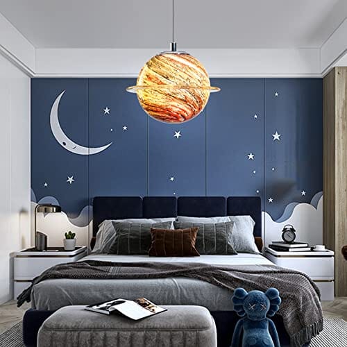 مصباح معلق على شكل كوكب زجاجي Cxjlllqly Modern Mini Pendant Lighting 1 Light Globe Hanging Light Fixture Glass Planet Shape Pendant Lamp for Bedroom Living Room Kitchen Island