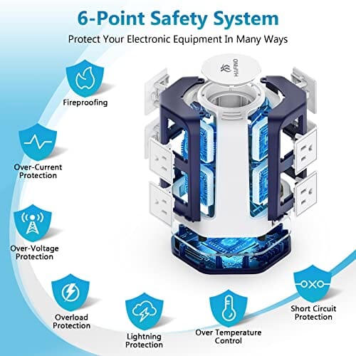 محطة شحن مكتبية ذات قابس مسطح  Tower Surge Protector Power Strip 10 FT Cord with USB Ports, HAFINO Extension Cord with Multiple Outlets, 8 Outlets with 4 USB Ports, Flat Plug Desk Charging Station, Home Office Dorm Room Essentials