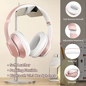 سماعات بلوتوث لاسلكية فوق الأذن مزودة بميكروفون Glynzak Wireless Bluetooth Headphones Over Ear 65H Playtime HiFi Stereo Headset with Microphone and 6EQ Modes Foldable Bluetooth V5.3 Headphones for Travel Smartphone Computer Laptop Rose Gold