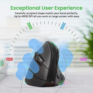 ماوس مريح عمودي لاسلكي قابل لإعادة الشحن IFYOO 2.4G and BT 5.1 Dual Mode RGB Rechargeable Wireless Vertical Ergonomic Mouse, 5 Side Buttons, Max 4000 DPI, for PC Computer Notebook Laptop, for Windows 11 10, Mac iPad OS, Android - Black