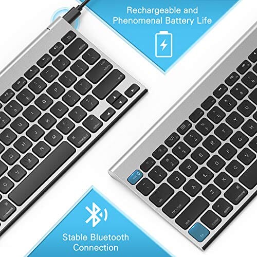 لوحة مفاتيح بلوتوث لا سلكية رفيعة قابلة لإعادة الشحن لأجهزة Doukible waherfo Bluetooth Keyboard for Mac, Slim Compact Wireless Keyboard Rechargeable for MacBook Pro/Air, iOS, iMac, iMac Pro/Mini - Black Silver