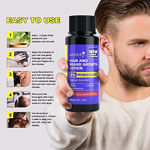 مصل مينوكسيديل لنمو الشعر Minoxidil Hair Growth Serum - 5% Minoxidil for Women and Man With Biotin, Caffeine and Niacinamide Treatment for Hair Loss and Hair Regrowth-to Have Stronger Thicker Longer Hair-2Fl Oz