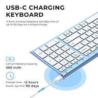 لوحة مفاتيح بلوتوث عالمية قابلة لإعادة الشحن iClever BK10 Bluetooth Keyboard, Universal Wireless Keyboard,Rechargeable Bluetooth 5.1 Multi Device Keyboard with Number Pad Full Size Stable Connection for Windows, iOS, Android, Mac