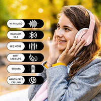 سماعات بلوتوث لاسلكية فوق الأذن مزودة بميكروفون Glynzak Wireless Bluetooth Headphones Over Ear 65H Playtime HiFi Stereo Headset with Microphone and 6EQ Modes Foldable Bluetooth V5.3 Headphones for Travel Smartphone Computer Laptop Rose Gold