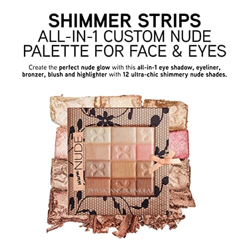 لوحة ألوان فيزيشنز فورميولا شيمر ستريبس نيود الكل في 1 مخصصة للوجه والعيون ودافئ Physicians Formula Shimmer Strips Custom All-in-1 Nude Palette for Face & Eyes Warm Nude