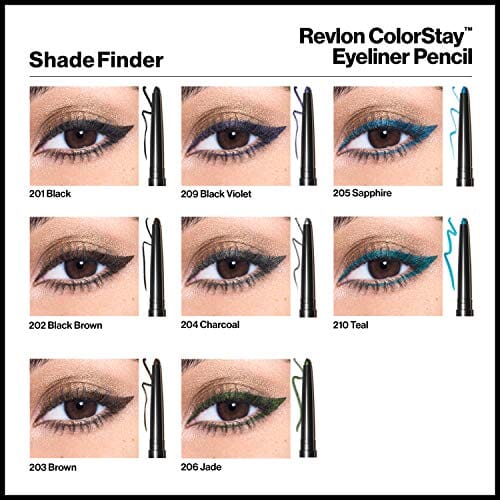 قلم كحل من ريفلون كولورستاي مكياج العيون مع مبراة مدمجة Pencil Eyeliner by Revlon, ColorStay Eye Makeup with Built-in Sharpener, Waterproof, Smudgeproof, Longwearing with Ultra-Fine Tip, 201 Black, 0.01 Ounce