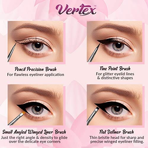 فرش Eyeliner Brush Set Pencil Liquid - Gel Liner Winged Makeup Brushes Small Angle Firm Angled Bristles Wing Kit Black Stamp Pen Stencils Thin Flat Stencil Perfect Definer Sharpener Cat Eye With Waterproof Smudge Proof Precision Eyeshadow Brown Eyebrow